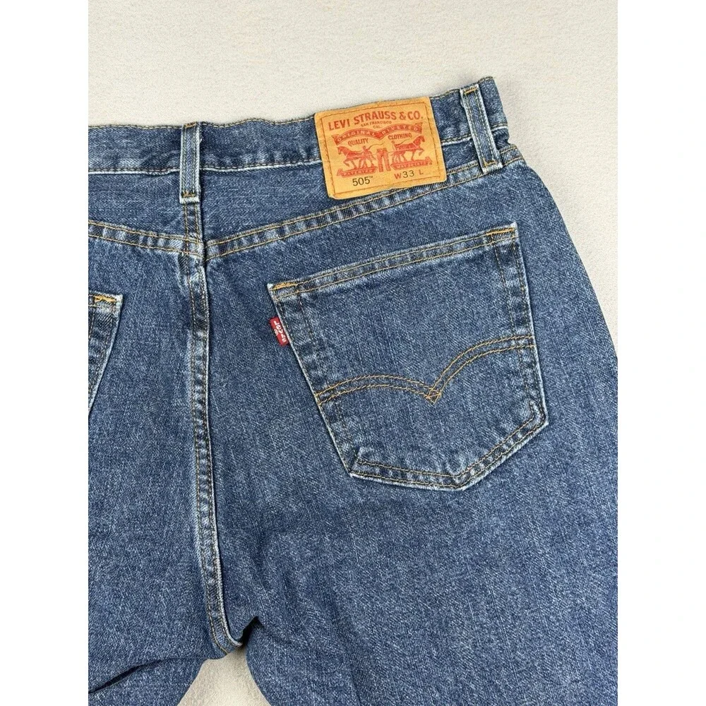 Levi's 505 Mens Denim Jean Shorts W33 Medium Stonewash Blue Regular Fit Cotton